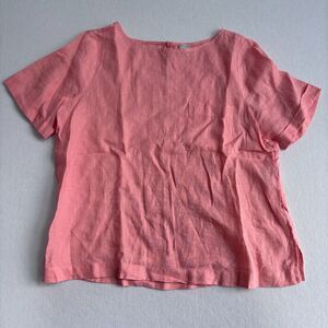 Chico's Linen Short Sleeve Shirt Women's 12/14 Pink Red Short Sleeve Lightweight